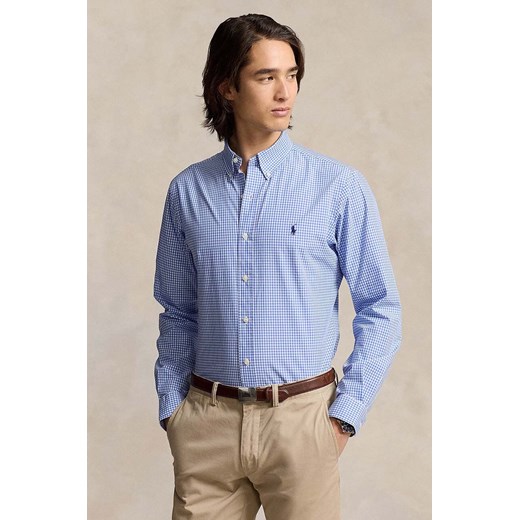 Polo Ralph Lauren koszula męska kolor niebieski slim z kołnierzykiem button-down ze sklepu ANSWEAR.com w kategorii Koszule męskie - zdjęcie 175480171