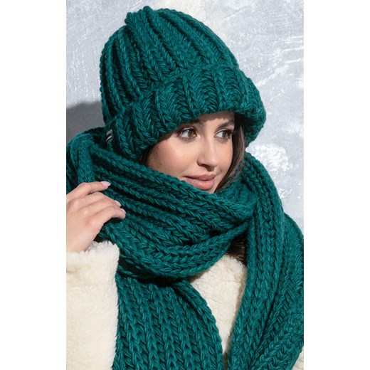 Czapka o grubym splocie chunky knit w kolorze zielonym F1554, Kolor zielony, Fobya one size Primodo
