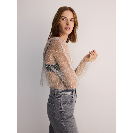 Reserved - Bluzka z metalizowaną nicią - srebrny Reserved S Reserved