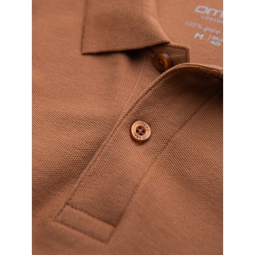 Męska koszulka polo jednokolorowa BASIC z dzianiny pique - brązowa V23 M ombre