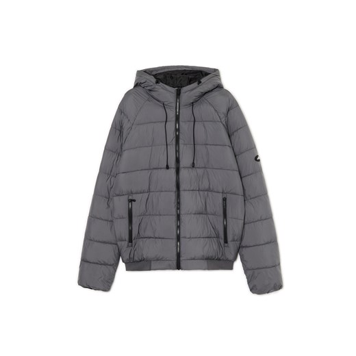 Cropp - Szara pikowana kurtka z kapturem - szary ze sklepu Cropp w kategorii Kurtki męskie - zdjęcie 175496873