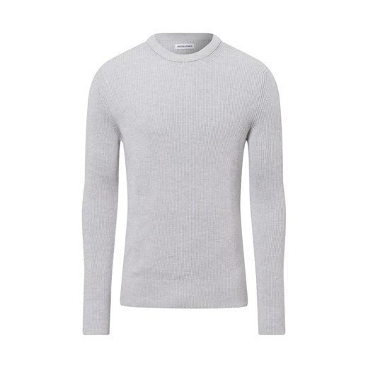 Jack & Jones Męski sweter z dzianiny Mężczyźni jasny szary jednolity ze sklepu vangraaf w kategorii Swetry męskie - zdjęcie 175499544
