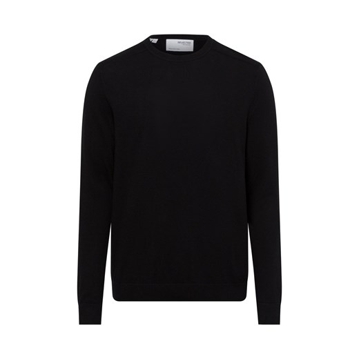 Selected Męski sweter z dzianiny Mężczyźni Bawełna czarny jednolity ze sklepu vangraaf w kategorii Swetry męskie - zdjęcie 175499552