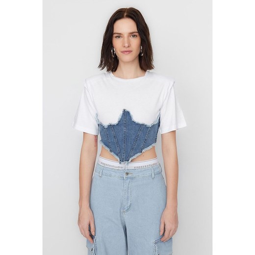 trendyol Koszulka w kolorze biało-niebieskim ze sklepu Limango Polska w kategorii Bluzki damskie - zdjęcie 175502114