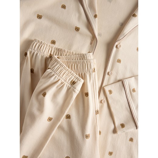 Reserved - Dwuczęściowa piżama z nadrukiem - kremowy Reserved XS Reserved