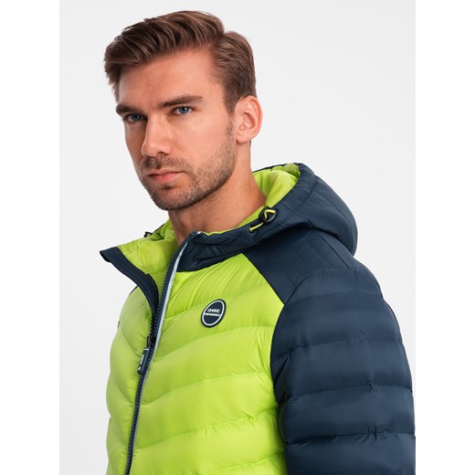 Nylonowa pikowana kurtka męska w stylu sportowym – limonkowa V4 OM-JALP-0185 S ombre