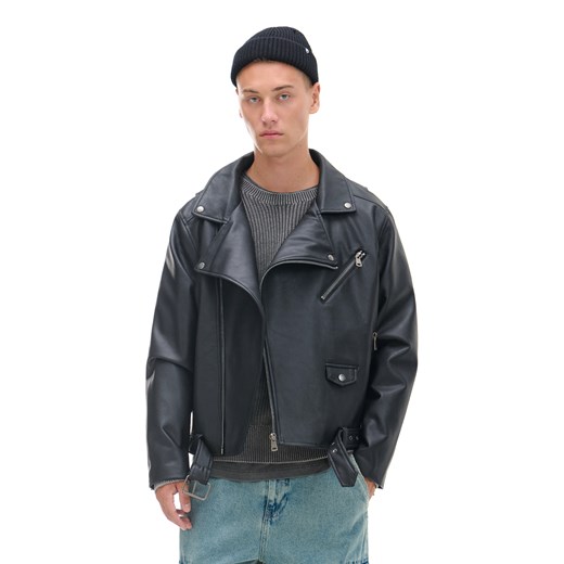 Cropp - Kurtka ramoneska ze skóry ekologicznej - czarny Cropp L Cropp