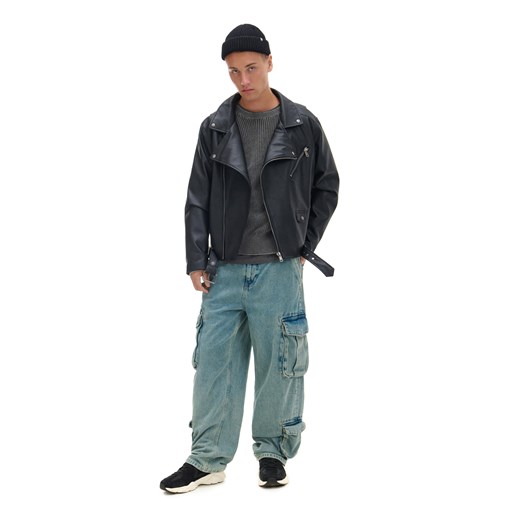 Cropp - Kurtka ramoneska ze skóry ekologicznej - czarny Cropp L Cropp