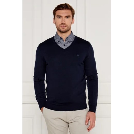 Granatowy sweter męski Polo Ralph Lauren z dekoltem w serek