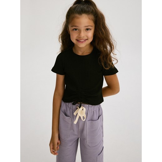 Reserved - T-shirt ze ściągaczem - czarny ze sklepu Reserved w kategorii Bluzki dziewczęce - zdjęcie 175515421