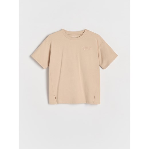 Reserved - T-shirt z nadrukowanym napisem - beżowy ze sklepu Reserved w kategorii Bluzki dziewczęce - zdjęcie 175515944
