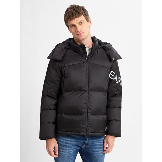 EA7 Emporio Armani Pikowana kurtka męska Mężczyźni czarny jednolity ze sklepu vangraaf w kategorii Kurtki męskie - zdjęcie 175516542
