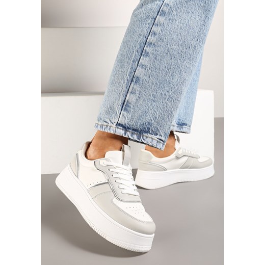 Biało-Szare Klasyczne Sneakersy Vices na Grubej Podeszwie Torira ze sklepu born2be.pl w kategorii Buty sportowe damskie - zdjęcie 175517333
