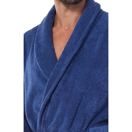 Długi szlafrok męski granatowy plus size 2450, Kolor granatowy, Rozmiar 3XL, 4XL promocja Intymna