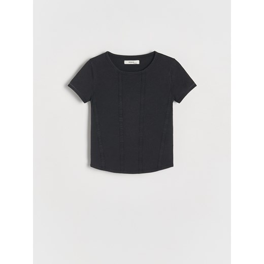 Reserved - Bawełniany t-shirt z przeszyciami - czarny Reserved 134/140 (8-9 lat) Reserved