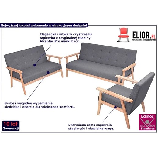 3-częściowy ciemnoszary zestaw wypoczynkowy - Edris 3D Elior One Size Edinos.pl