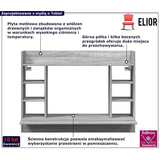 Minimalistyczne biurko ścienne szary dąb - Ukross Elior One Size Edinos.pl