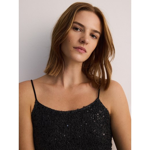 Reserved - Cekinowa sukienka na ramiączkach - czarny Reserved XL Reserved