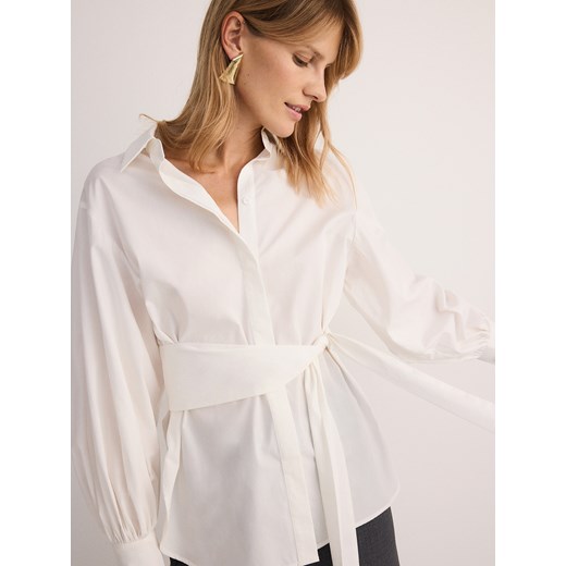 Reserved - Bawełniana koszula z wiązaniem - biały Reserved XS Reserved