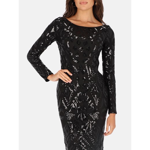 Czarna wieczorowa sukienka maxi z cekinami L'AF Natella 38 Eye For Fashion