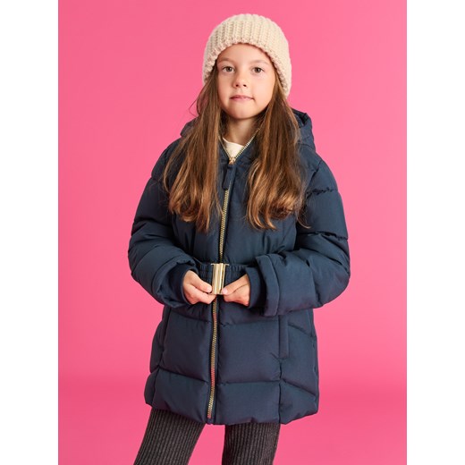 Sinsay - Ocieplany płaszcz z paskiem - granatowy Sinsay 140 Sinsay