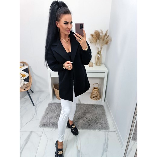 elegancki włoski długi płaszcz serano w prążek z długimi ściągaczami - czarny Moda Italia uniwersalny STYLOWO promocja