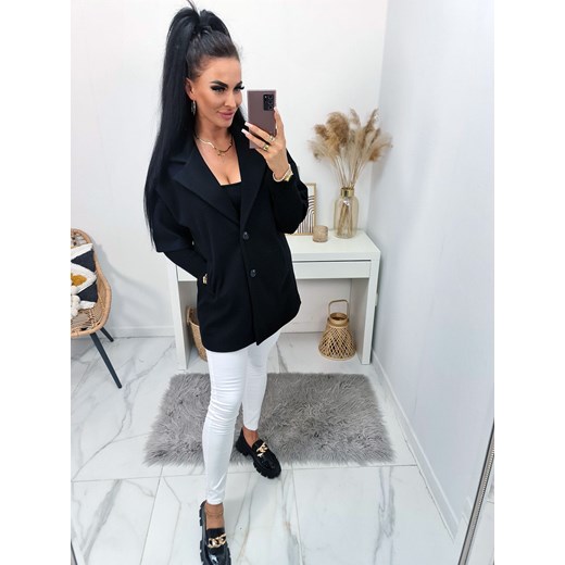 elegancki włoski długi płaszcz serano w prążek z długimi ściągaczami - czarny Moda Italia uniwersalny okazyjna cena STYLOWO