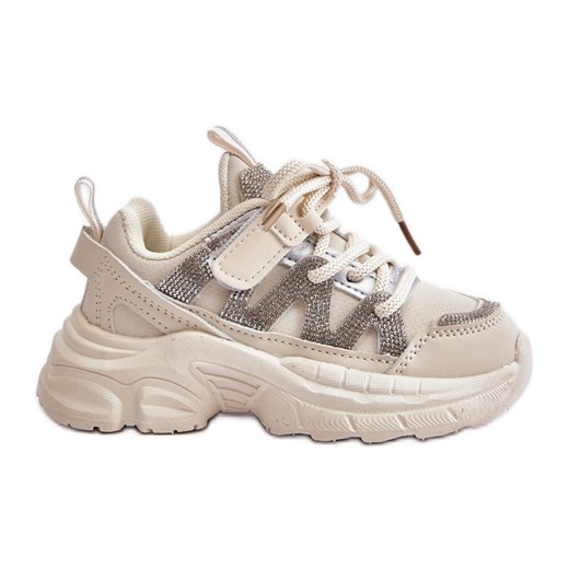 Sneakersy Dziecięce Z Cyrkoniami Beżowe Rianalla beżowy ze sklepu ButyModne.pl w kategorii Buty sportowe dziecięce - zdjęcie 175545391