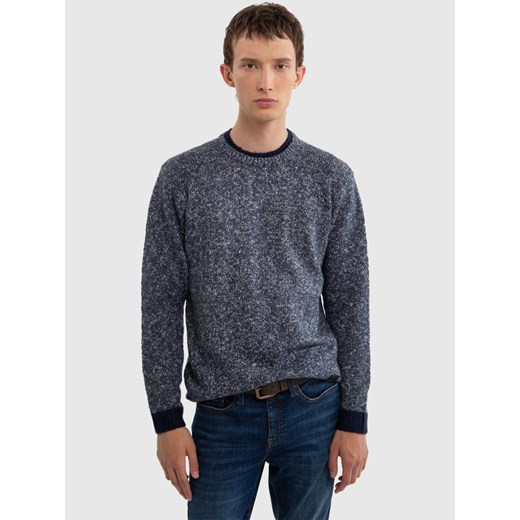 Sweter męskie z kontrastowymi ściągaczami granatowy Softon 403 ze sklepu Big Star w kategorii Swetry męskie - zdjęcie 175546652