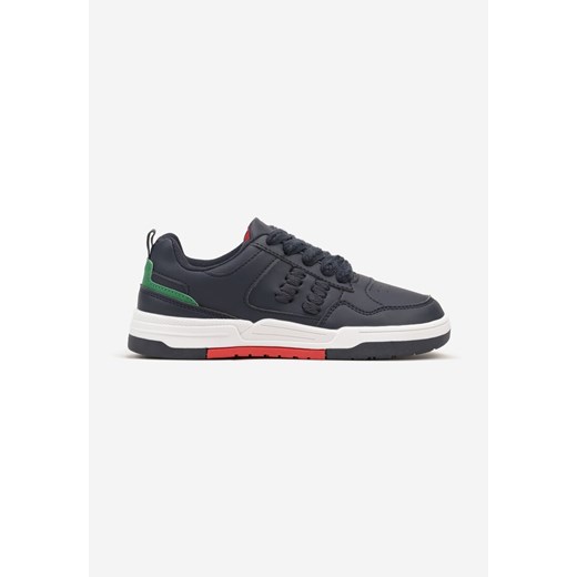 Granatowe Płaskie Buty Sportowe Sneakersy Ozdobione Perforacją i Sznurowaniem Sagitha ze sklepu born2be.pl w kategorii Buty sportowe dziecięce - zdjęcie 175547500