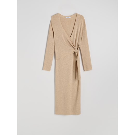 Reserved - Sukienka midi z domieszką wełny - beżowy Reserved S Reserved