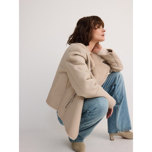 Reserved - Kurtka z kożuchem - beżowy Reserved XS Reserved