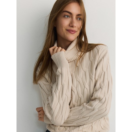 Reserved - Sweter z golfem - kremowy Reserved M Reserved