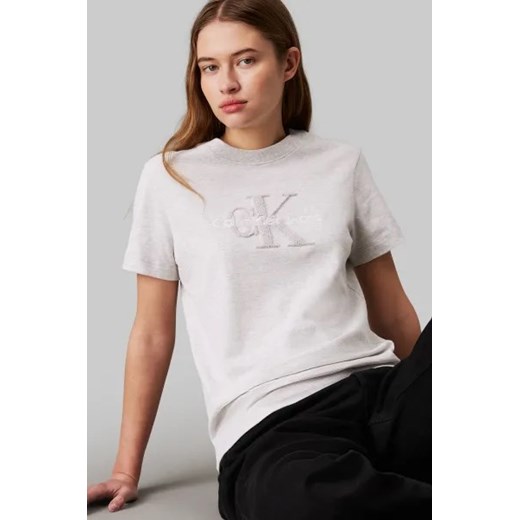 Bluzka damska Calvin Klein z okrągłym dekoltem z aplikacjami