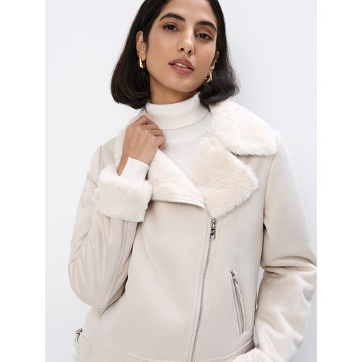 Mohito - Kremowa kurtka ze sztucznym futrem - kremowy Mohito 32 Mohito