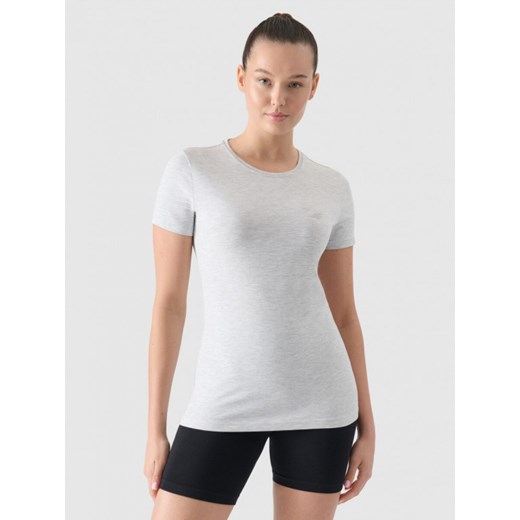 Damski t-shirt basic 4F 4FWMM00TTSHF2255 - szary ze sklepu Sportstylestory.com w kategorii Bluzki damskie - zdjęcie 175556722