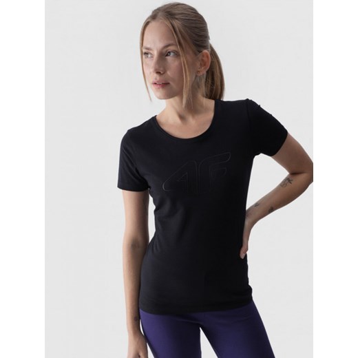 Damski t-shirt z nadrukiem 4F 4FWMM00TTSHF1846 - czarny ze sklepu Sportstylestory.com w kategorii Bluzki damskie - zdjęcie 175556751
