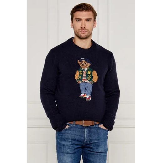 Sweter męski granatowy Polo Ralph Lauren na jesień wełniany