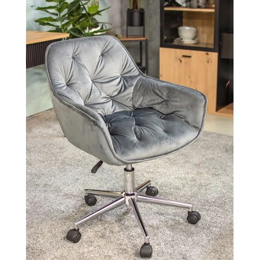 Szare krzesło obrotowe tapicerowane welurem - Oresio 3X Elior One Size Edinos.pl