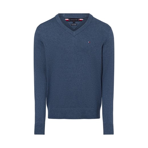 Tommy Hilfiger Sweter z dodatkiem kaszmiru Mężczyźni Bawełna cyjan jednolity ze sklepu vangraaf w kategorii Swetry męskie - zdjęcie 175562140