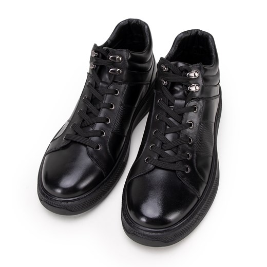Męskie sneakersy ze skóry naturalnej sznurowane czarne ze sklepu WITTCHEN w kategorii Buty sportowe męskie - zdjęcie 175563520