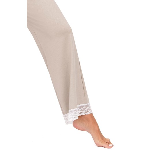 Piżama damska beżowa z długimi spodniami z koronką Simply long, Kolor beżowy, Donna XL okazyjna cena Intymna