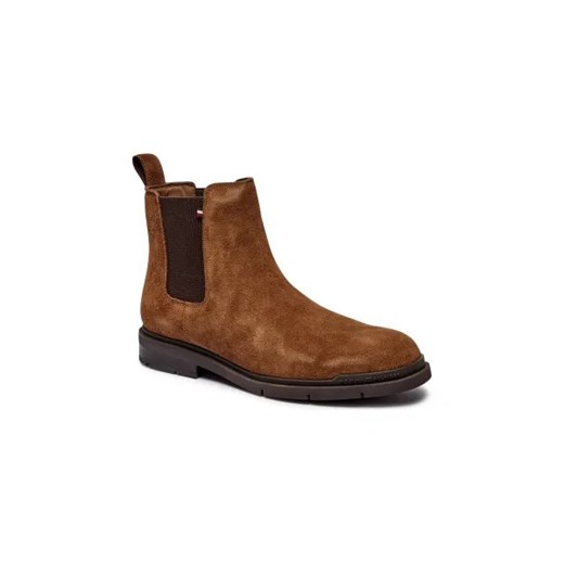 Buty zimowe męskie brązowe Tommy Hilfiger bez zapięcia z tworzywa sztucznego