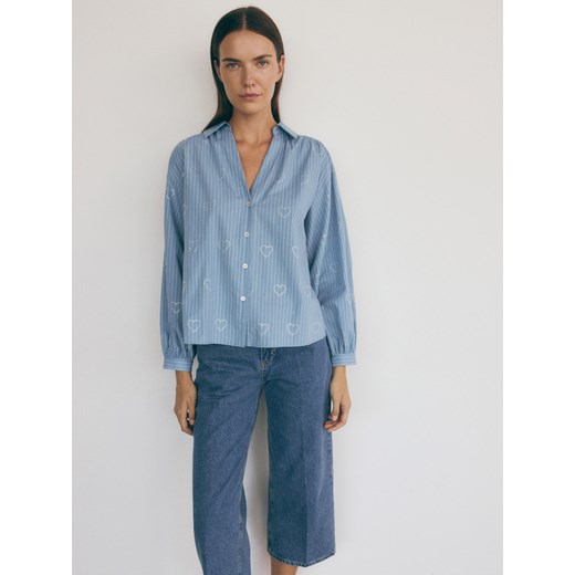 Reserved - Koszula z błyszczącymi aplikacjami - jasnoniebieski Reserved S Reserved