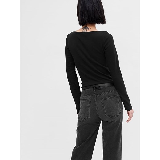 Bluzka damska Gap czarna z długim rękawem z okrągłym dekoltem 