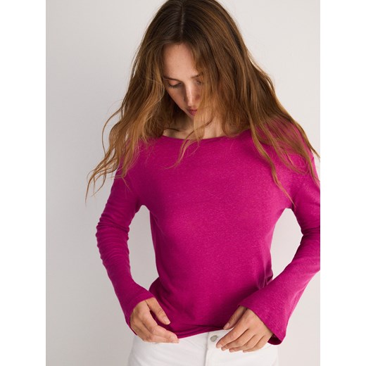 Reserved - Dzianinowy longsleeve z dodatkiem lnu - fuksja Reserved XL Reserved