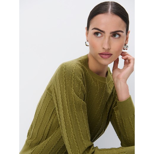 Mohito - Sweter z ozdobnym splotem - khaki Mohito L Mohito
