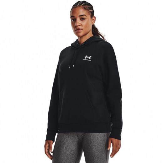 Damska bluza dresowa nierozpinana z kapturem Under Armour Essential Fleece Hoodie - czarna ze sklepu Sportstylestory.com w kategorii Bluzy damskie - zdjęcie 175606624