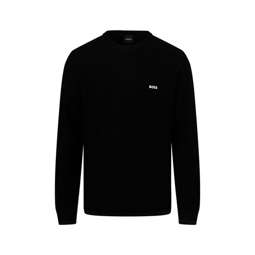 BOSS Green Męski sweter z dzianiny - Rartic Mężczyźni Sztuczne włókno czarny jednolity ze sklepu vangraaf w kategorii Swetry męskie - zdjęcie 175607981