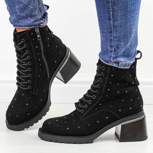 Czarne skórzane botki damskie na obcasie DiA 42-43 ze sklepu suzana.pl w kategorii Botki - zdjęcie 175611780